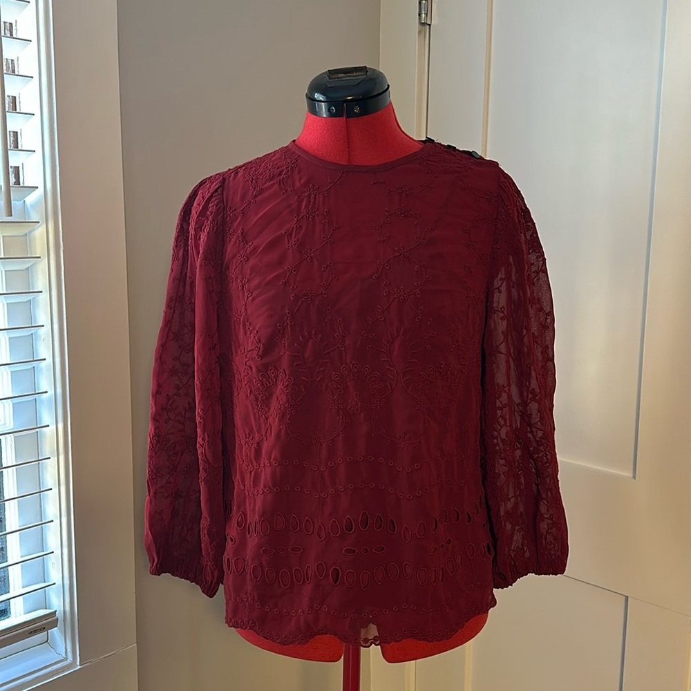 J. Crew Eyelet Blouse, Red, Size XS
